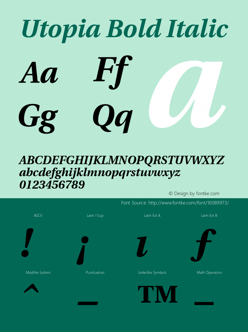 Utopia Bold Italic V.1.0 Font Sample