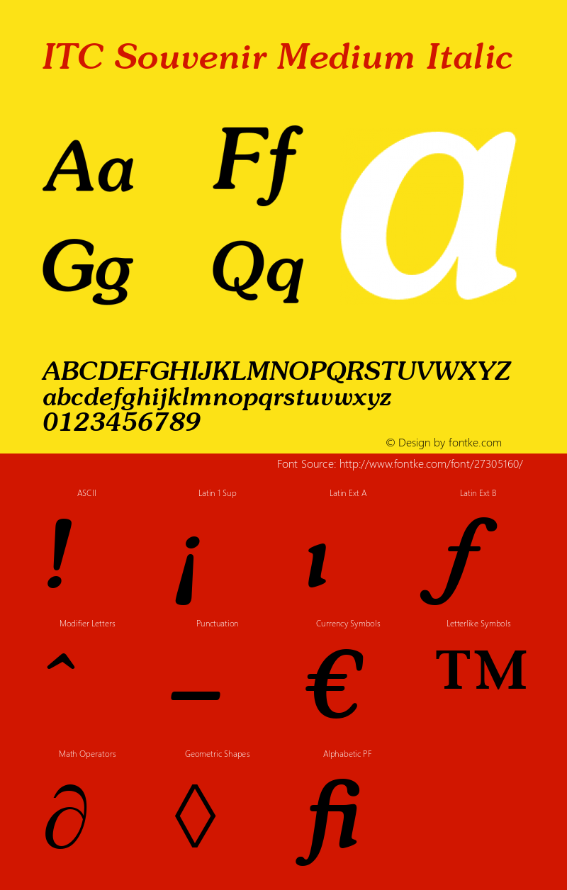 Souvenir Medium Italic Version 1.00 Font Sample