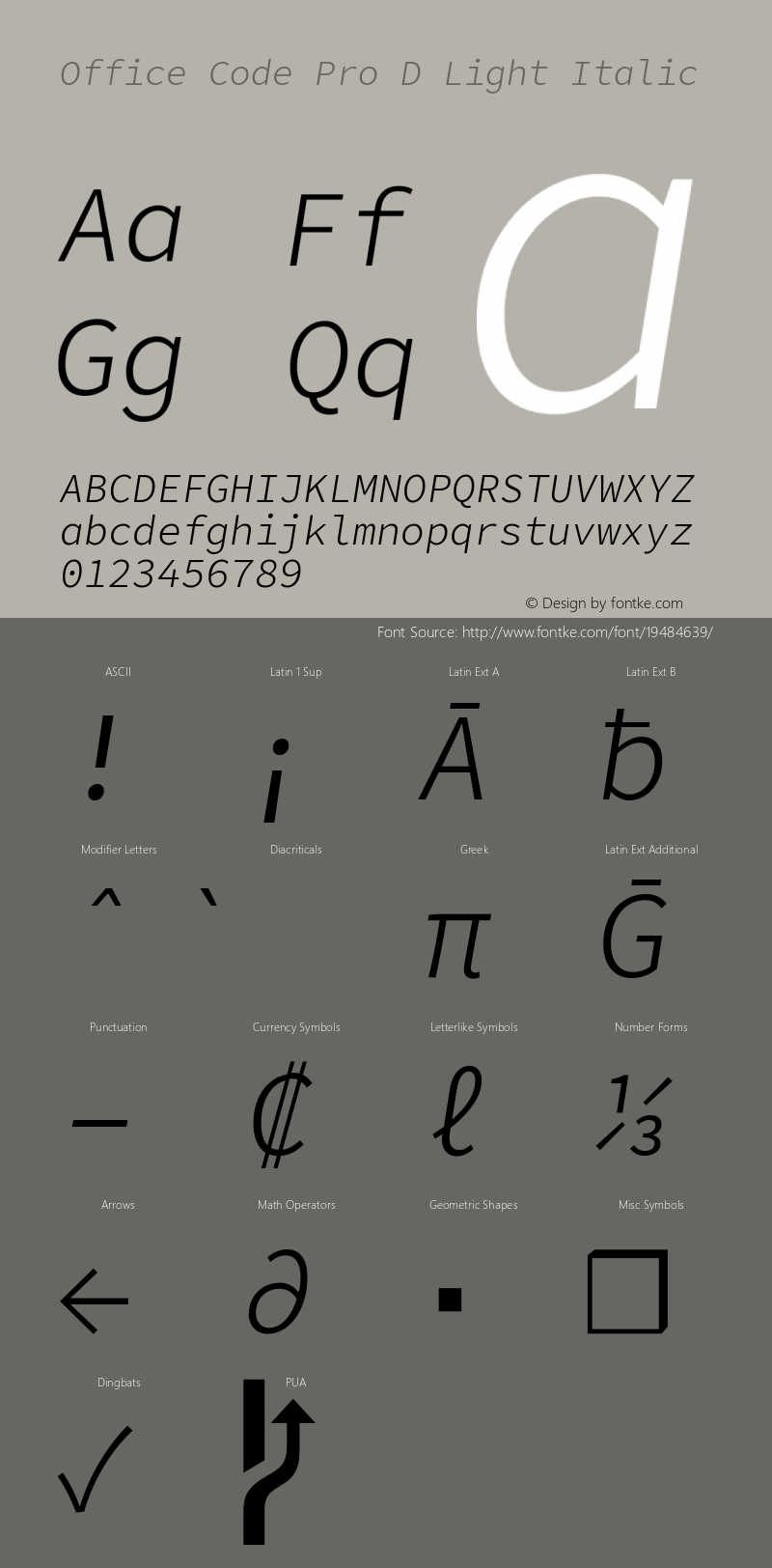 Office Code Pro D Light Italic Version 1.004 Font Sample