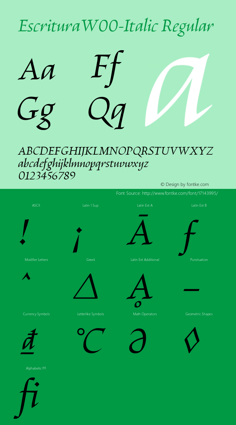 EscrituraW00-Italic Regular Version 1.00 Font Sample