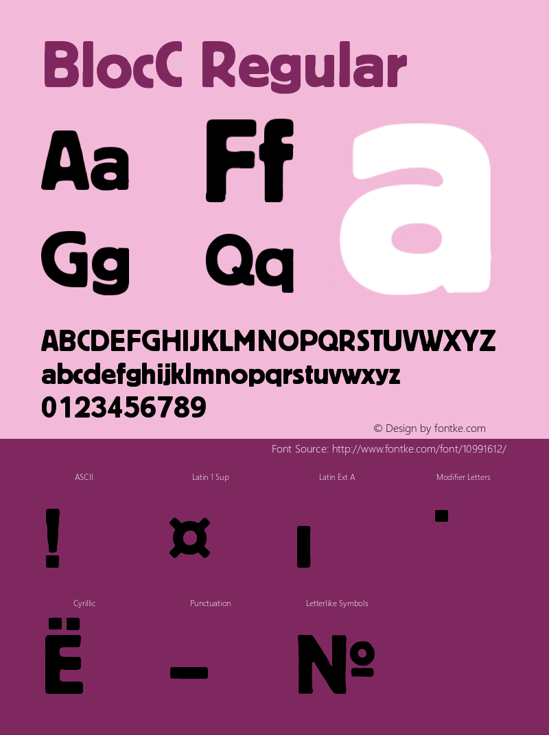 BlocC Regular Version 001.000 Font Sample