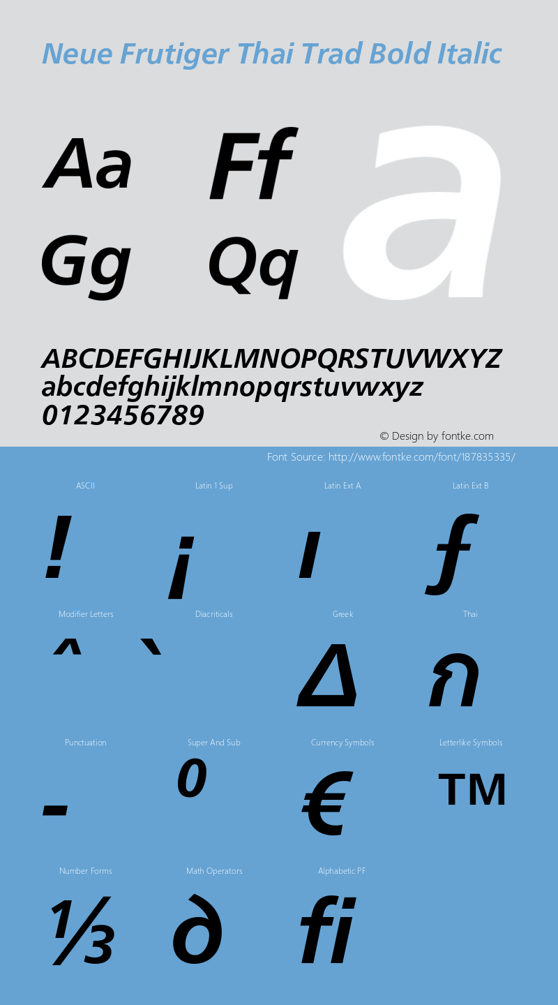 Neue Frutiger Thai Trad Bold It Version 1.10, build 14, s3图片样张