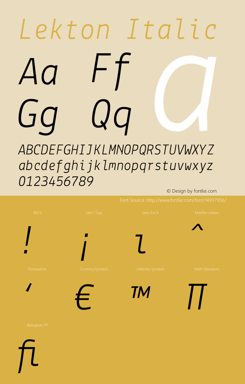 Lekton Italic Version 3.000 Font Sample