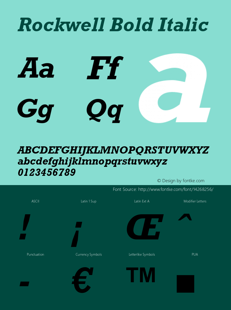 Rockwell Bold Italic Version 1.65 Font Sample