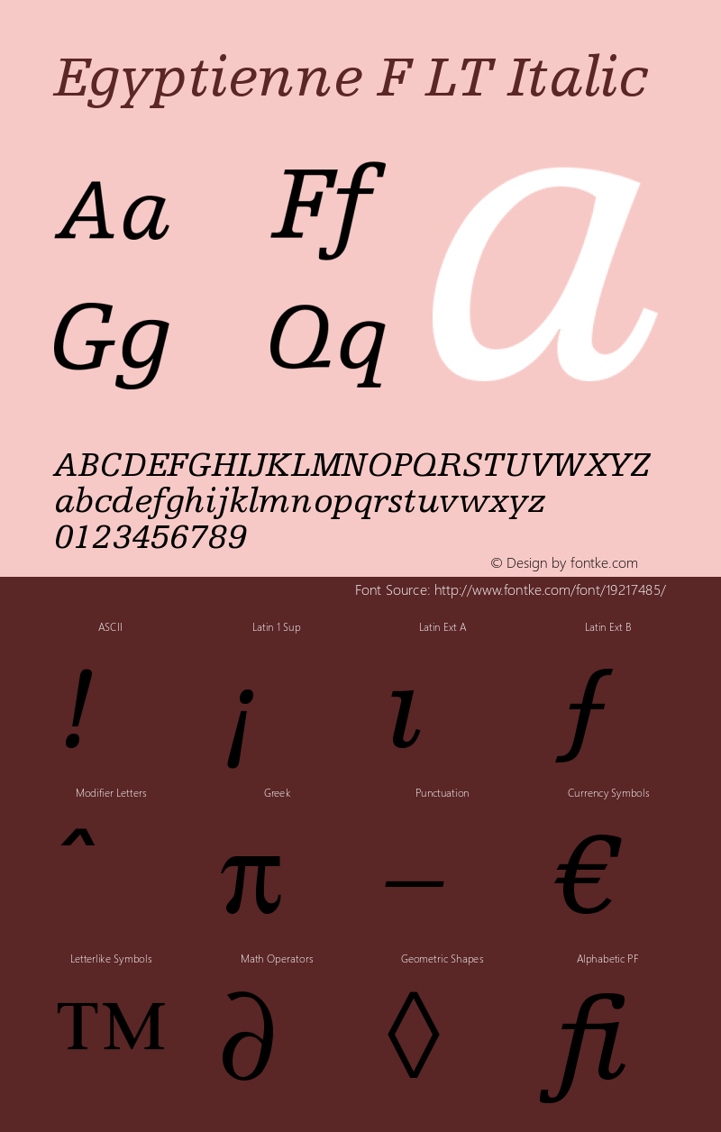 Egyptienne F LT 56 Italic Version 006.000 Font Sample