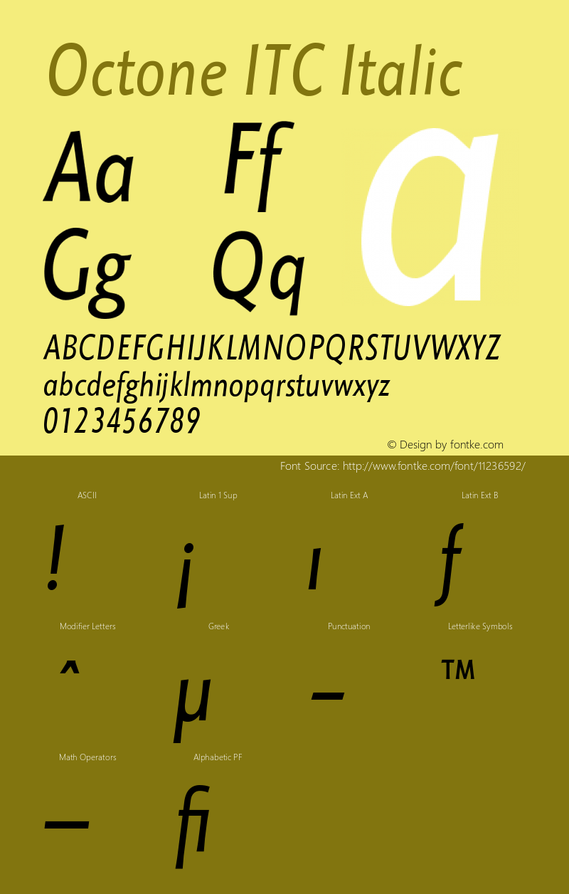 Octone ITC Italic Version 001.001 Font Sample