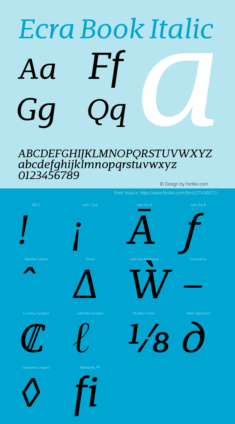 Ecra Book Italic Version 1.001;PS 001.001;hotconv 1.0.70;makeotf.lib2.5.58329 Font Sample