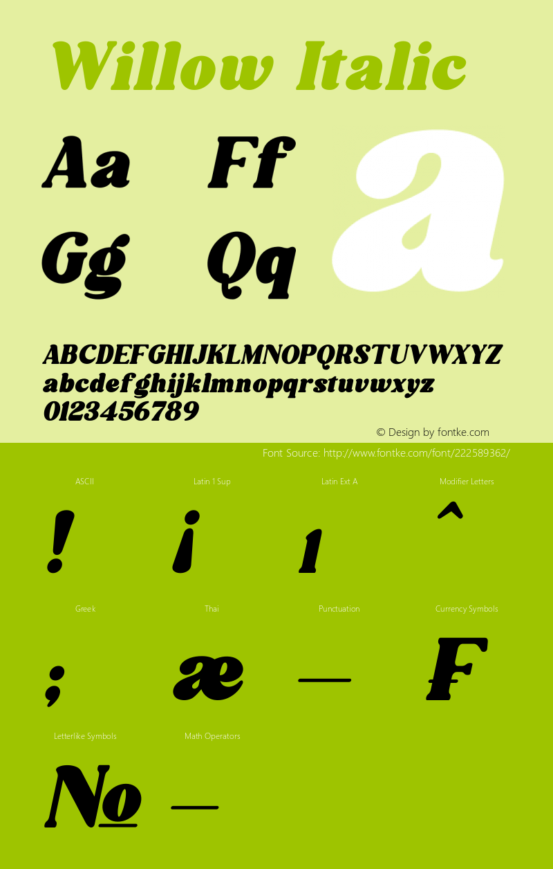 Willow Italic Version 1.00;May 21, 2022;FontCreator 13.0.0.2683 64-bit图片样张