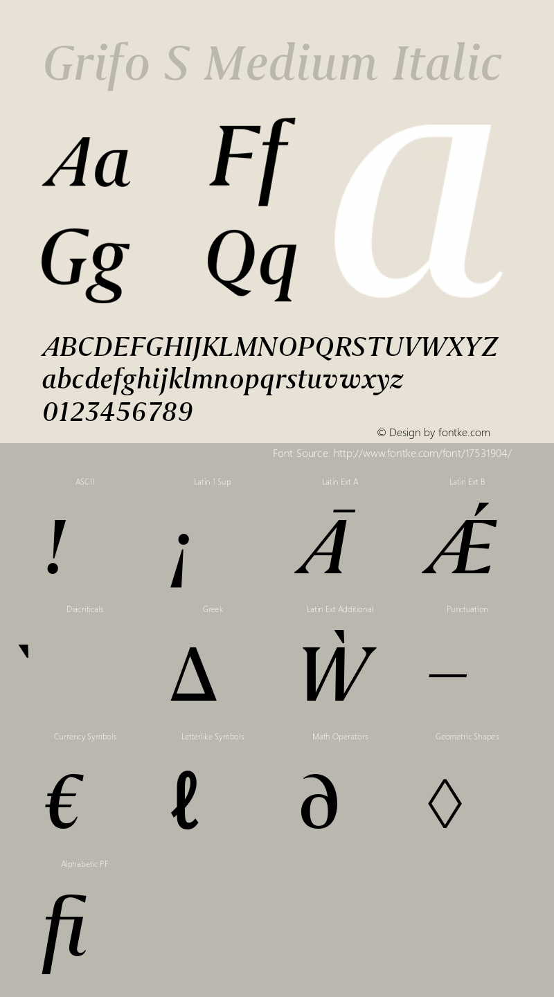 Grifo S Medium Italic Version 1.000;PS 001.000;hotconv 1.0.88;makeotf.lib2.5.64775 Font Sample