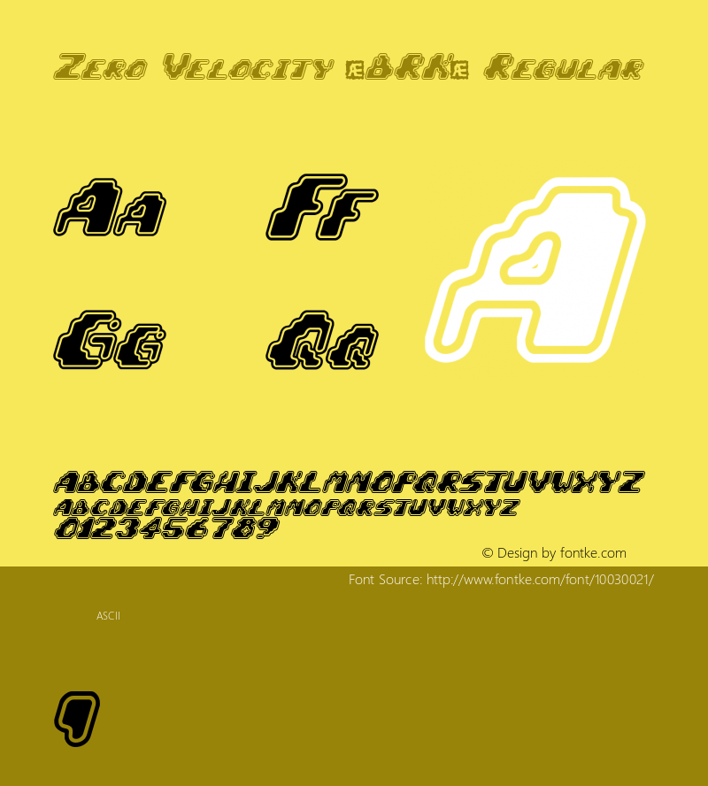 Zero Velocity (BRK) Regular Version 1.24 Font Sample