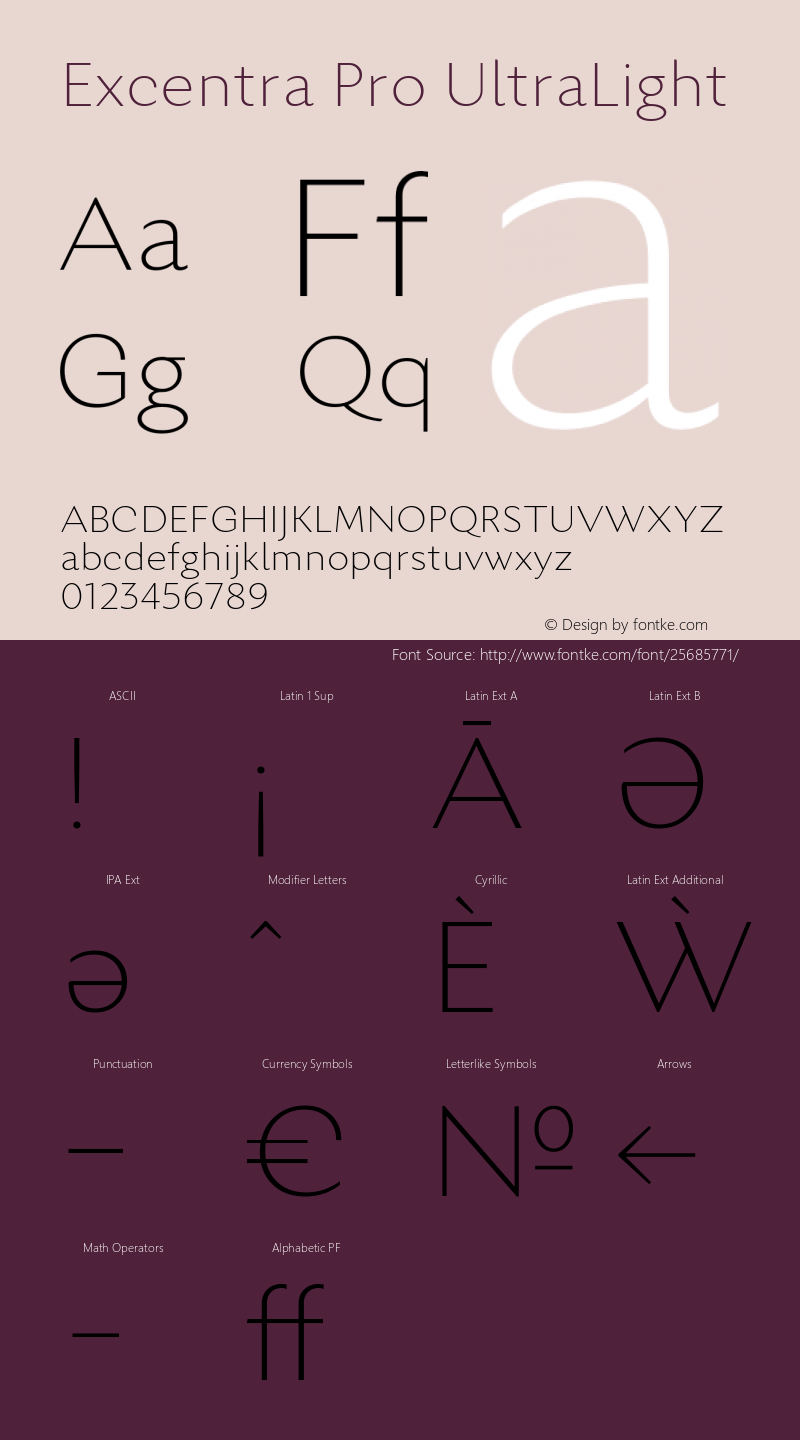 Excentra Pro UltraLight Version 001.000 Font Sample