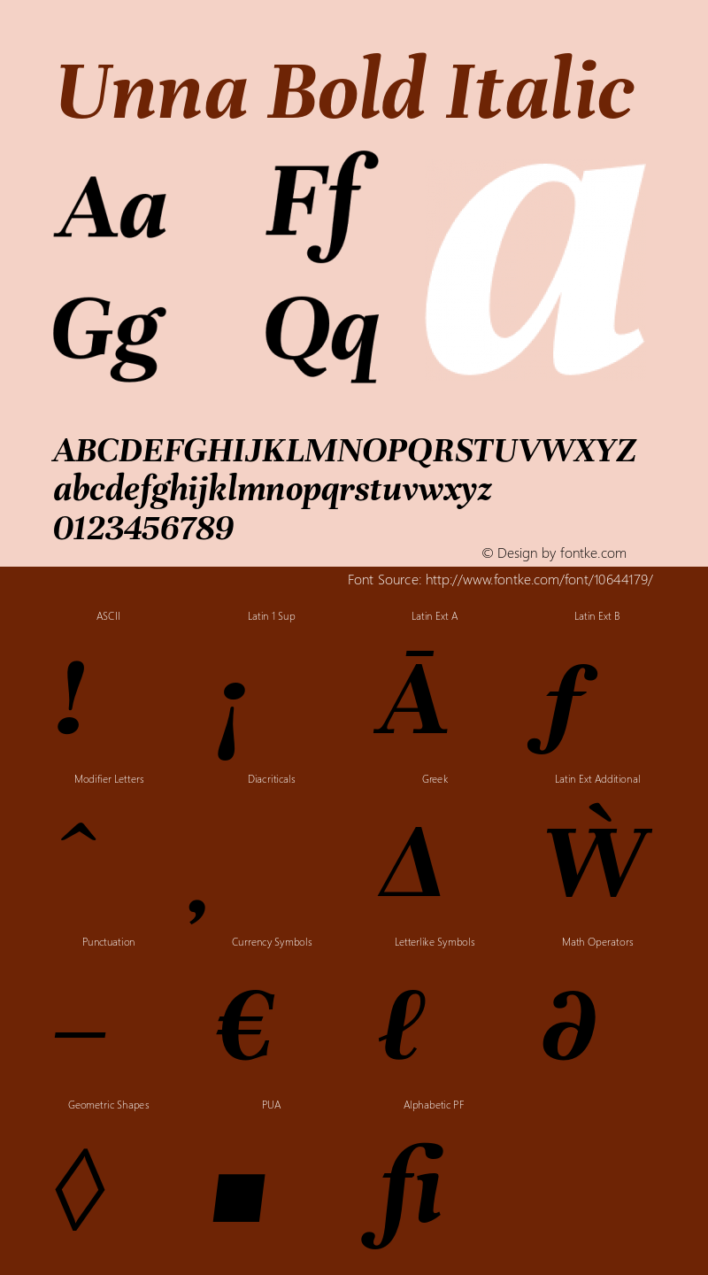 Unna Bold Italic Version 2.006;PS 002.006;hotconv 1.0.70;makeotf.lib2.5.58329 Font Sample