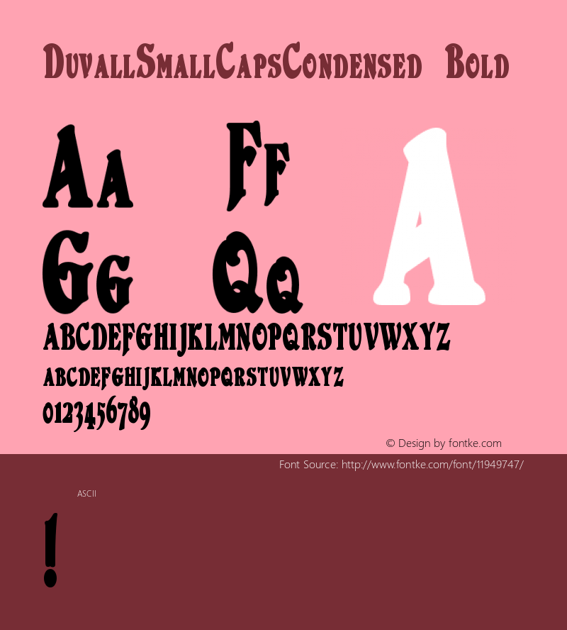 DuvallSmallCapsCondensed Bold Version 1.00 Font Sample