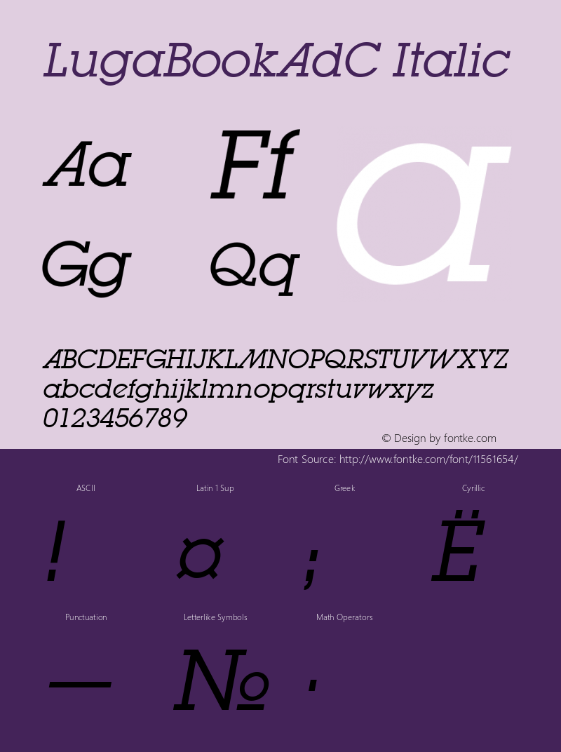 LugaBookAdC Italic Version 1.000 Font Sample