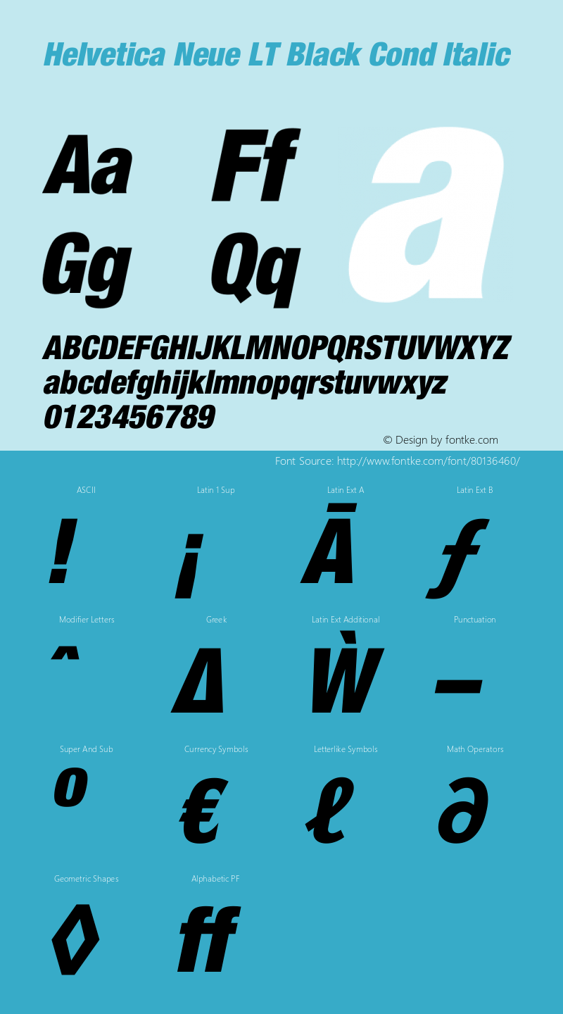 Helvetica Neue LT 97 Black Condensed Oblique 001.000 Font Sample