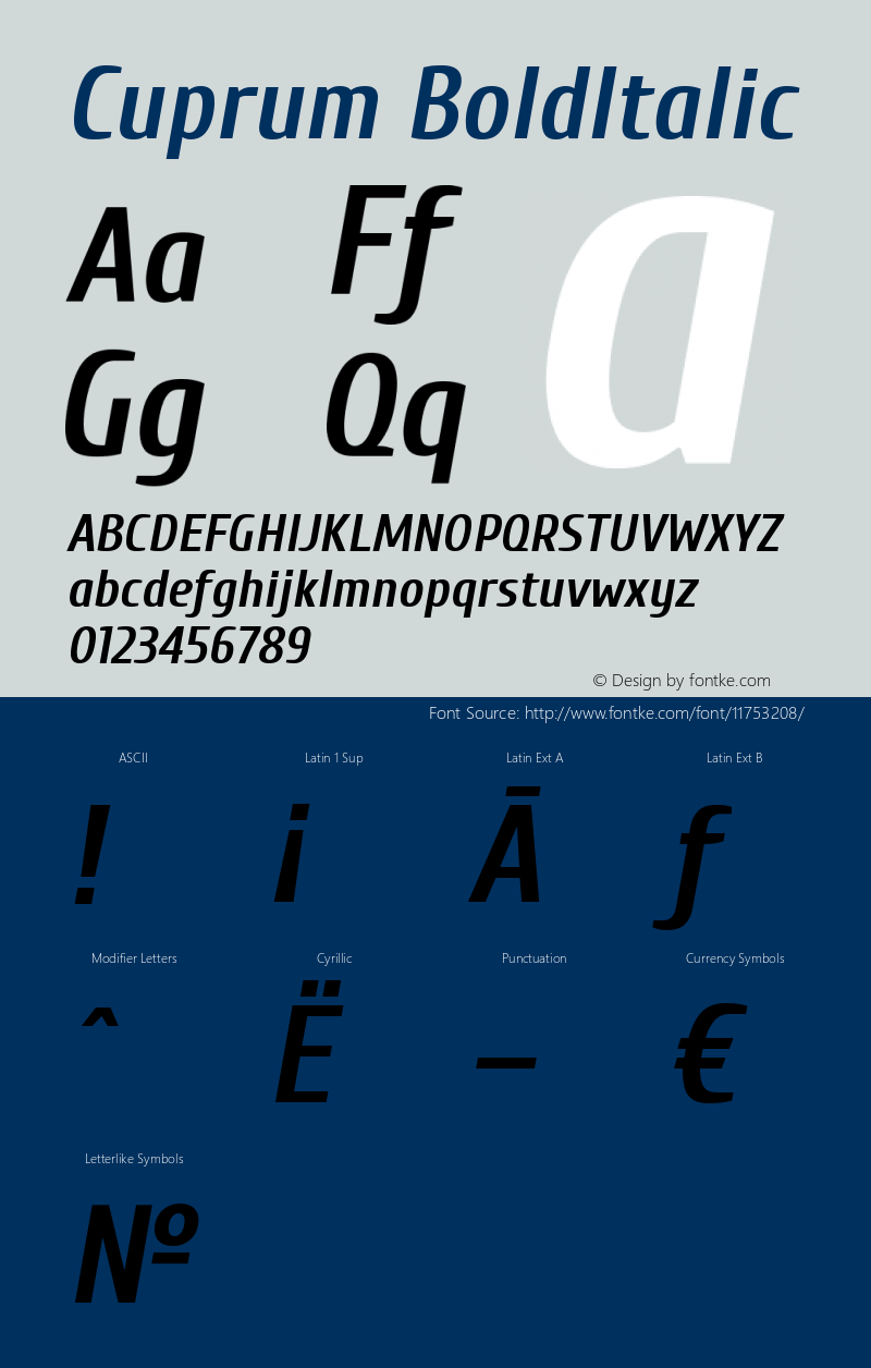 Cuprum BoldItalic Version 1.002 Font Sample