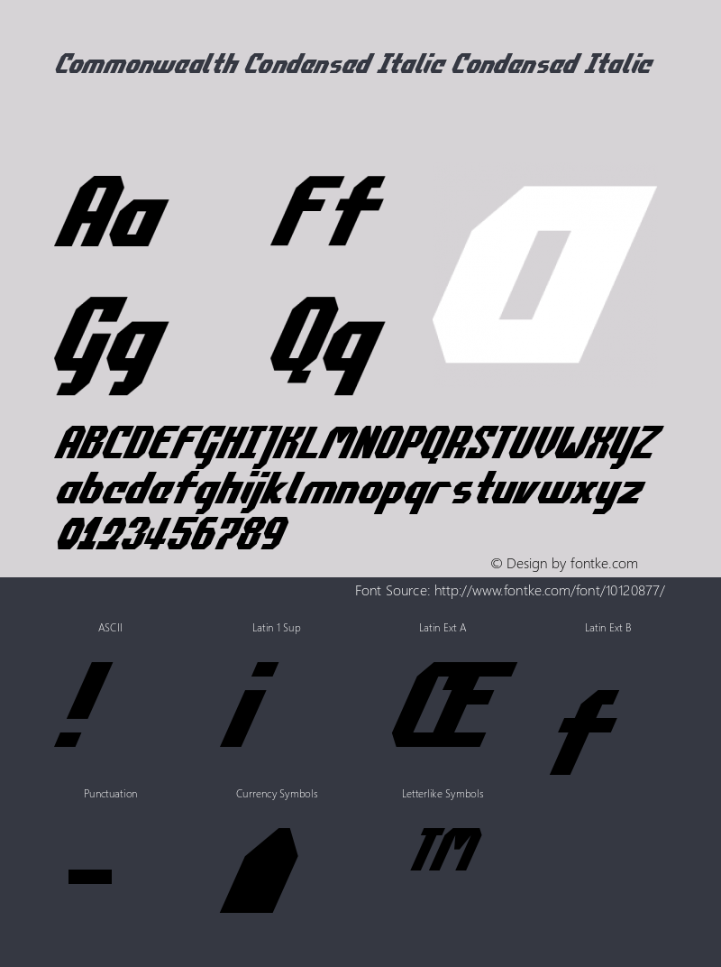 Commonwealth Condensed Italic Condensed Italic 2 Font Sample