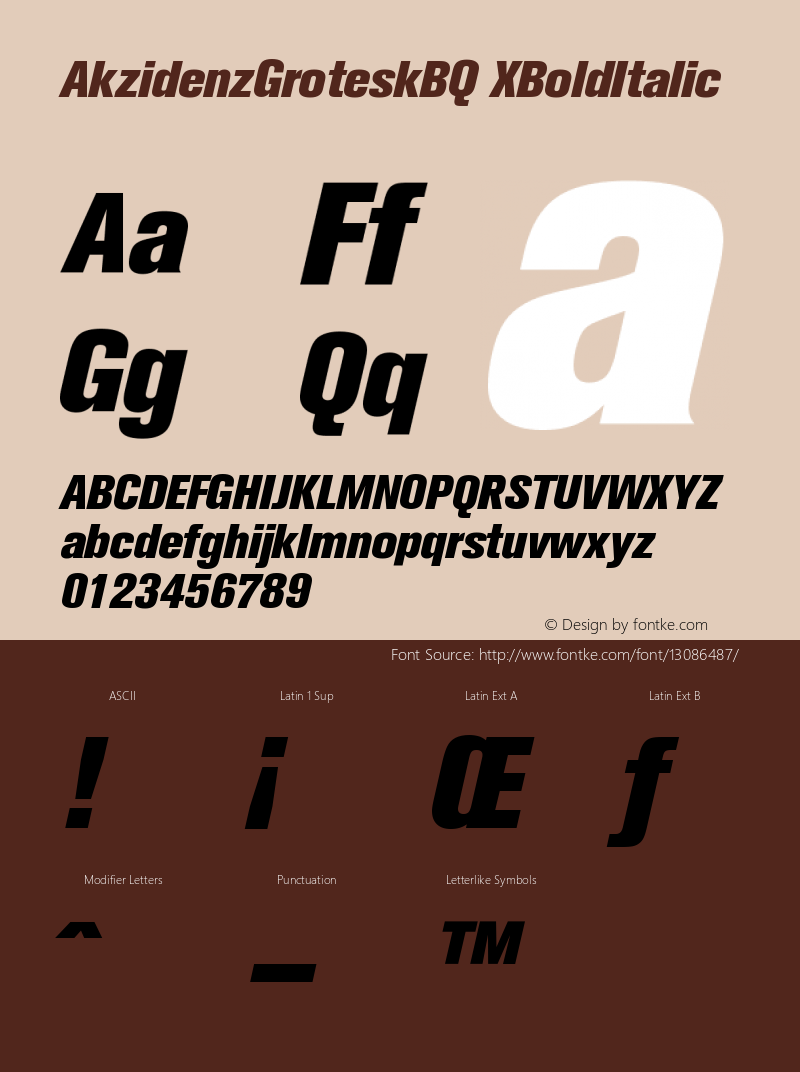 AkzidenzGroteskBQ XBoldItalic Version 001.001 Font Sample