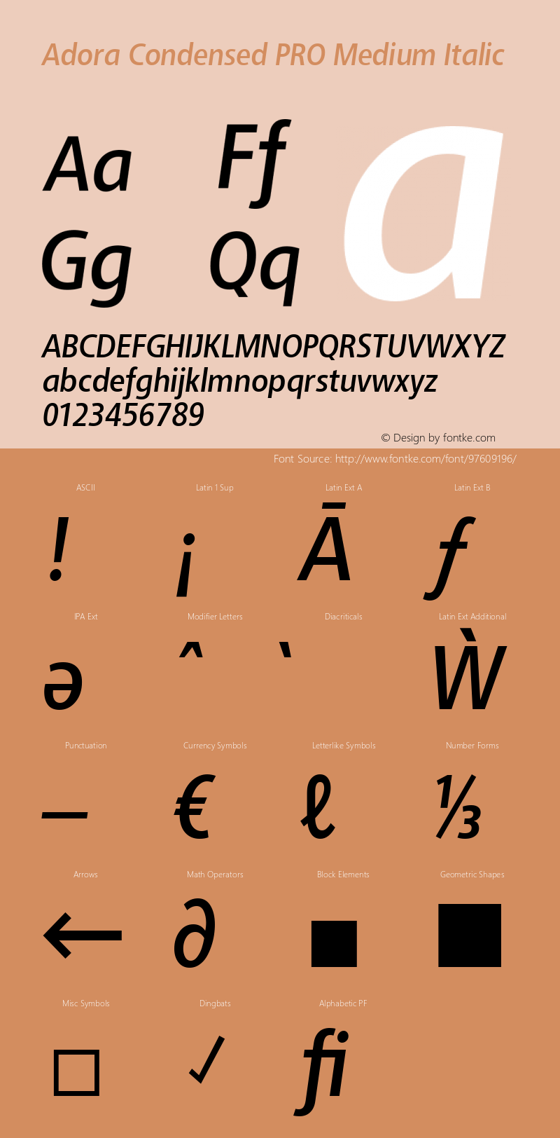 Adora Condensed PRO Light Bold Italic Version 2.015 | web-TT Font Sample