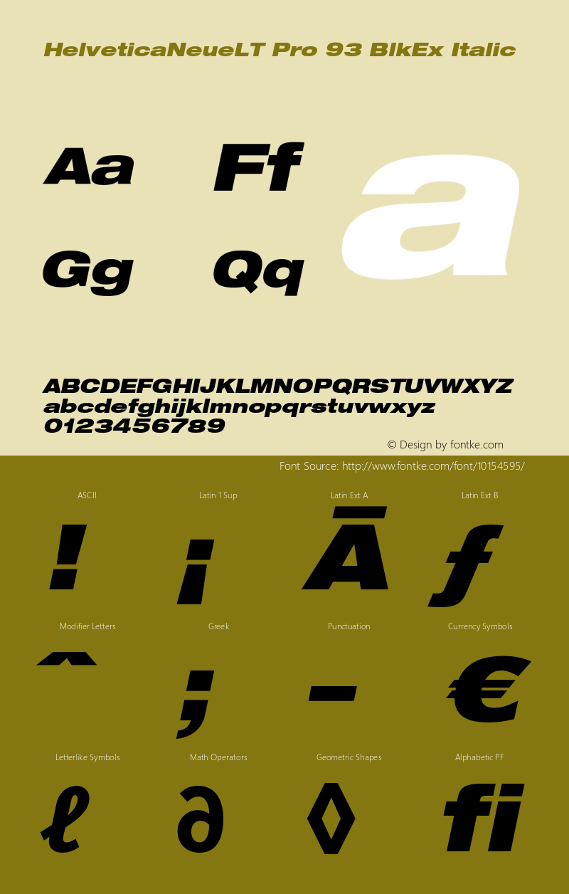 HelveticaNeueLT Pro 93 BlkEx Italic Version 1.000;PS 001.000;Core 1.0.38 Font Sample