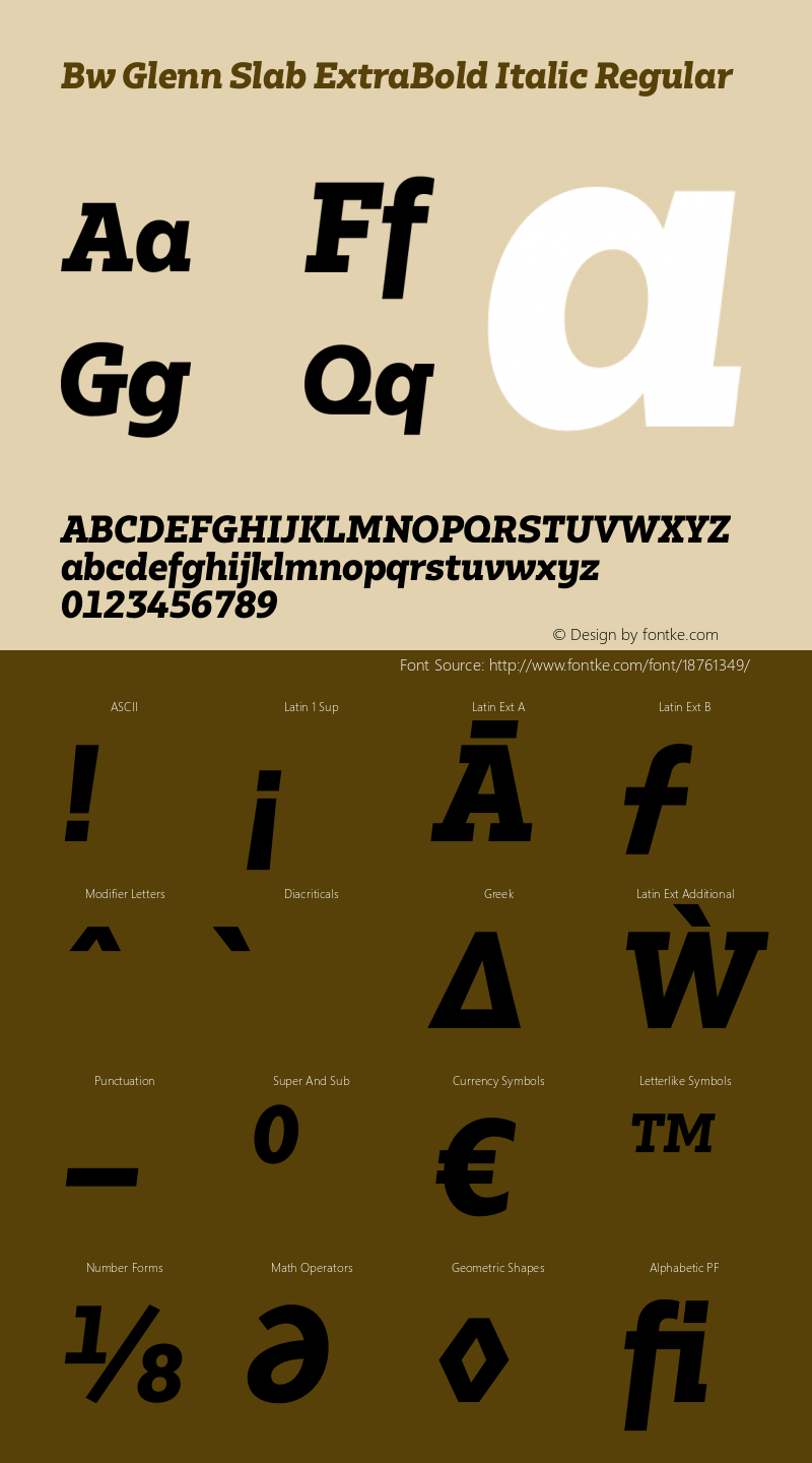 Bw Glenn Slab ExtraBold Italic Regular Version 1.000;PS 001.000;hotconv 1.0.88;makeotf.lib2.5.64775 Font Sample