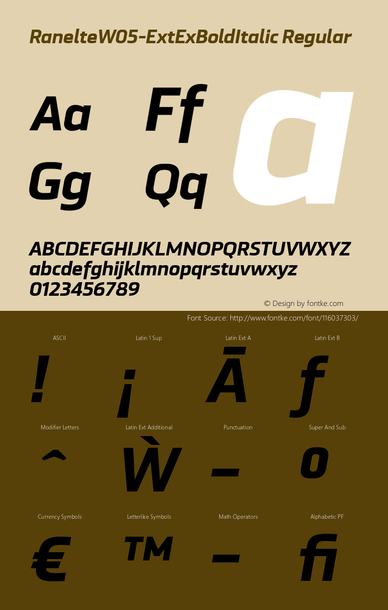 Ranelte W05 Ext ExBold Italic Version 1.00 Font Sample