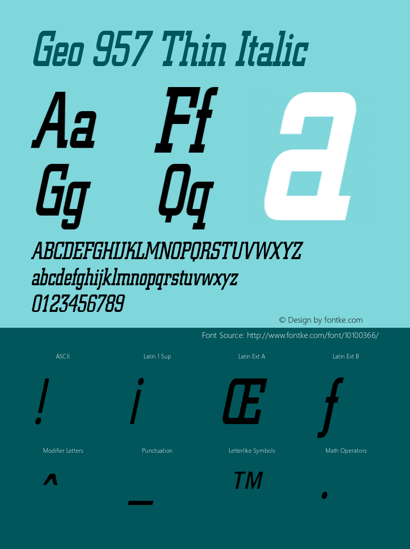 Geo 957 Thin Italic 1.0 Wed Jul 28 16:23:04 1993 Font Sample