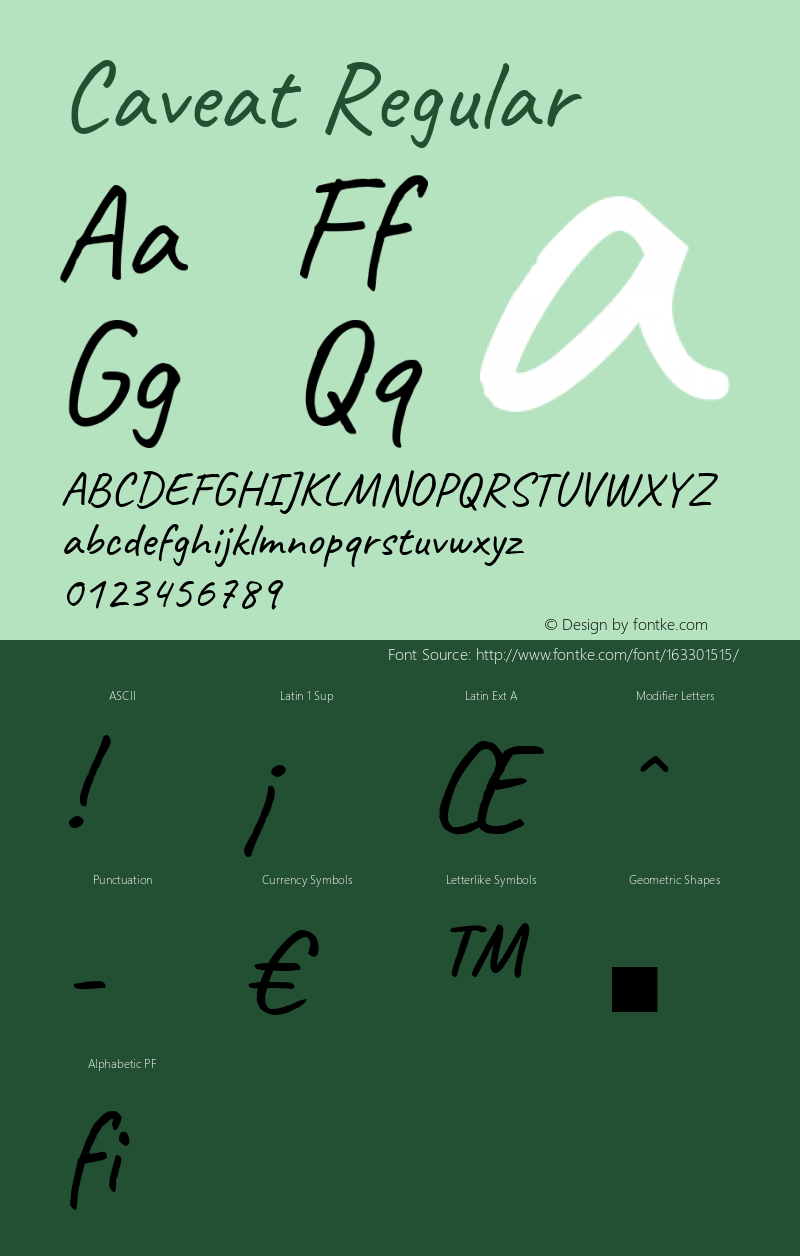 Caveat Regular Version 1.500; ttfautohint (v1.6) Font Sample