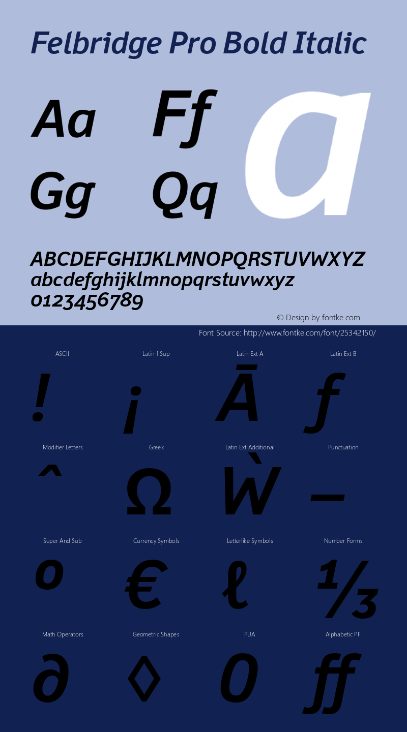 FelbridgePro-BoldItalic Version 1.100 Font Sample