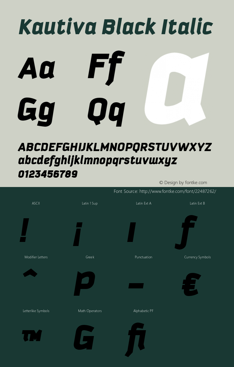 Kautiva Black Italic Version 001.000 Font Sample