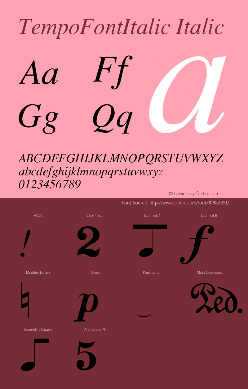 TempoFontItalic Italic Version 001.001 Font Sample