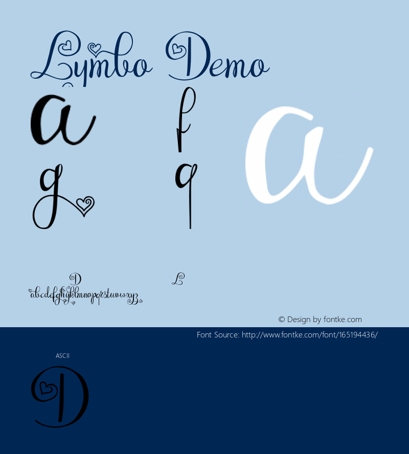 Lymbo Demo Version 0.00;March 24, 2018;FontCreator 11.5.0.2422 32-bit Font Sample