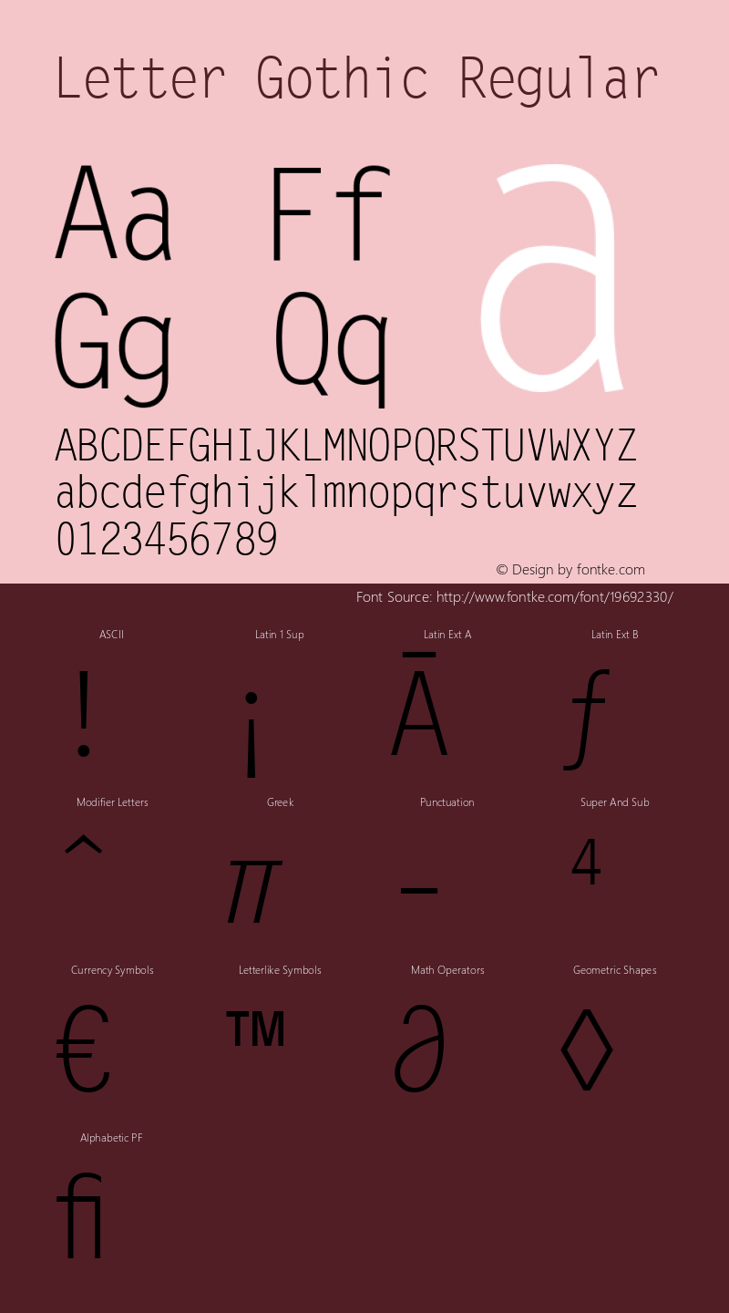 Letter Gothic Version 1.3 (Hewlett-Packard) Font Sample