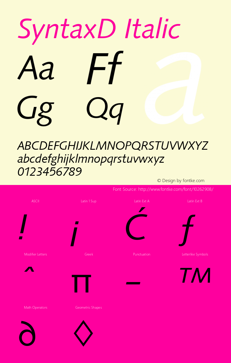 SyntaxD Italic Version 001.005 Font Sample