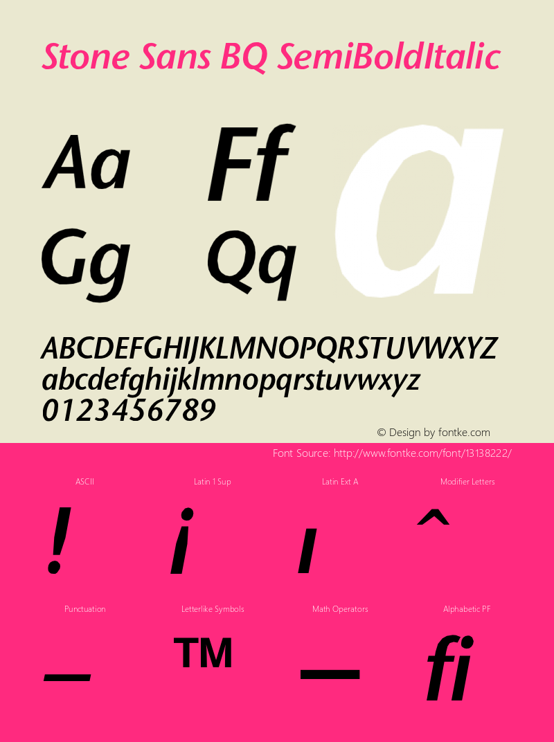 Stone Sans BQ SemiBoldItalic Version 001.000 Font Sample