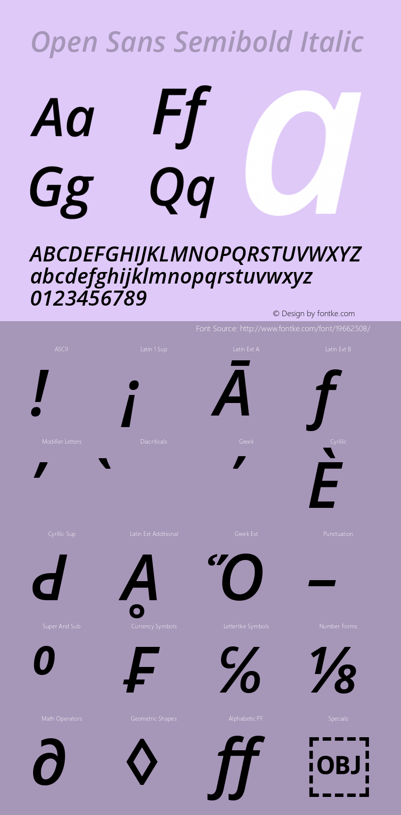 Open Sans Semibold Italic Version 1.10 Font Sample