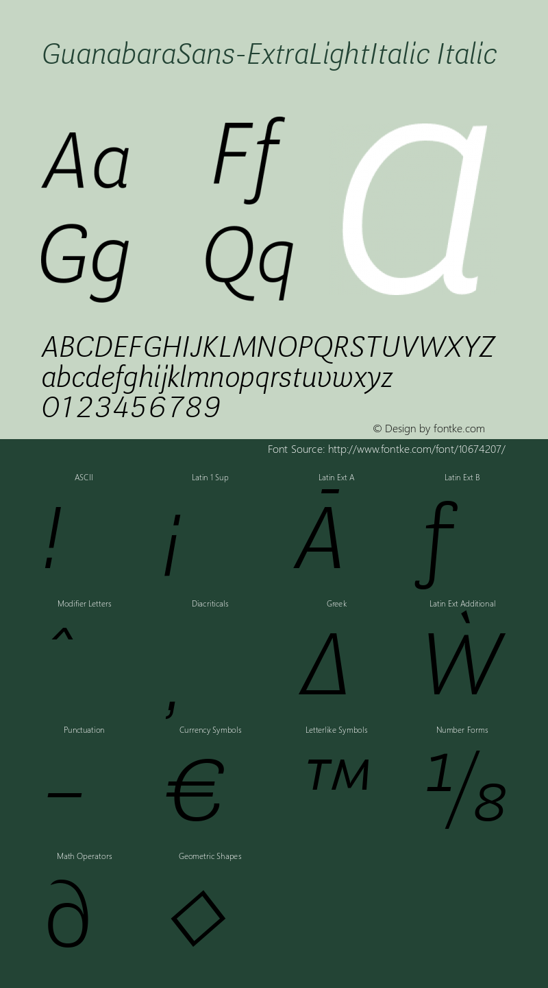 GuanabaraSans-ExtraLightItalic Italic Version 1.001;PS 001.001;hotconv 1.0.70;makeotf.lib2.5.58329 Font Sample