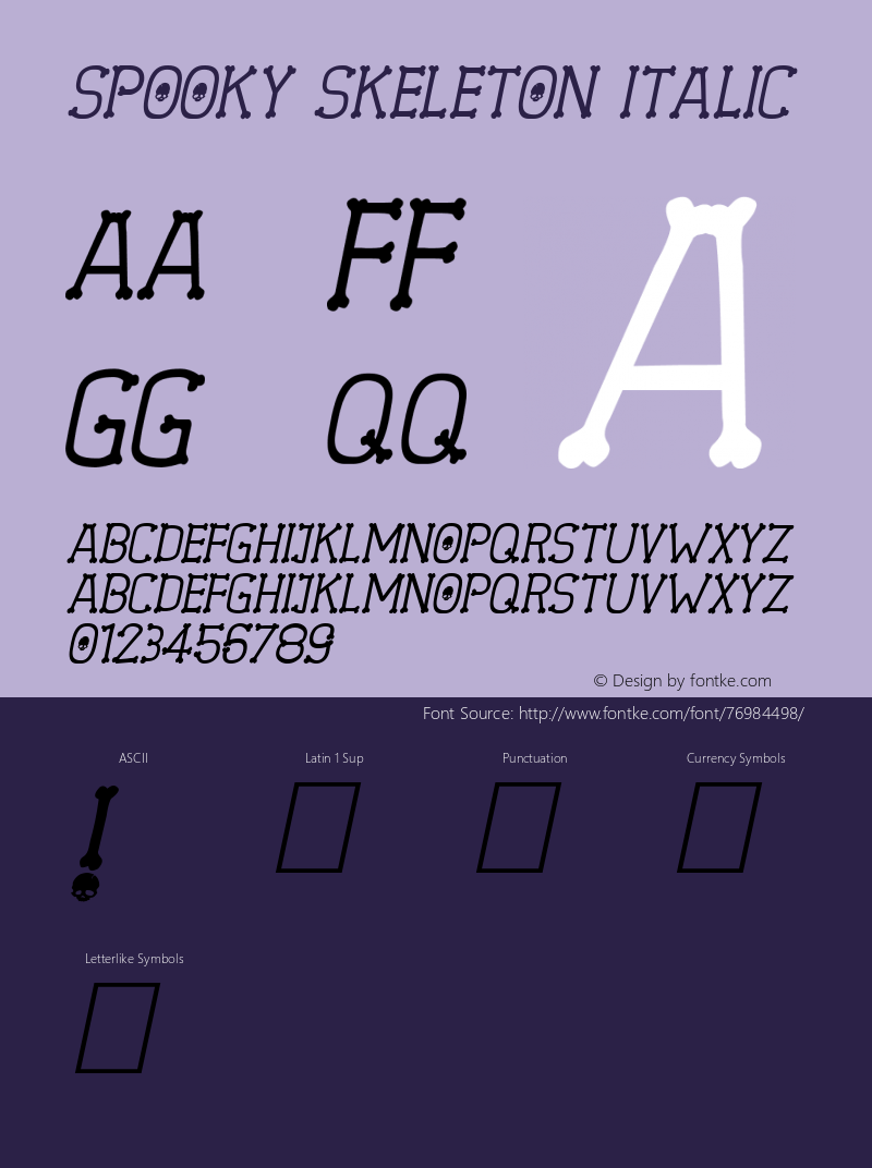 Spooky Skeleton Italic Version 1.00;August 31, 2020;FontCreator 11.5.0.2430 64-bit Font Sample