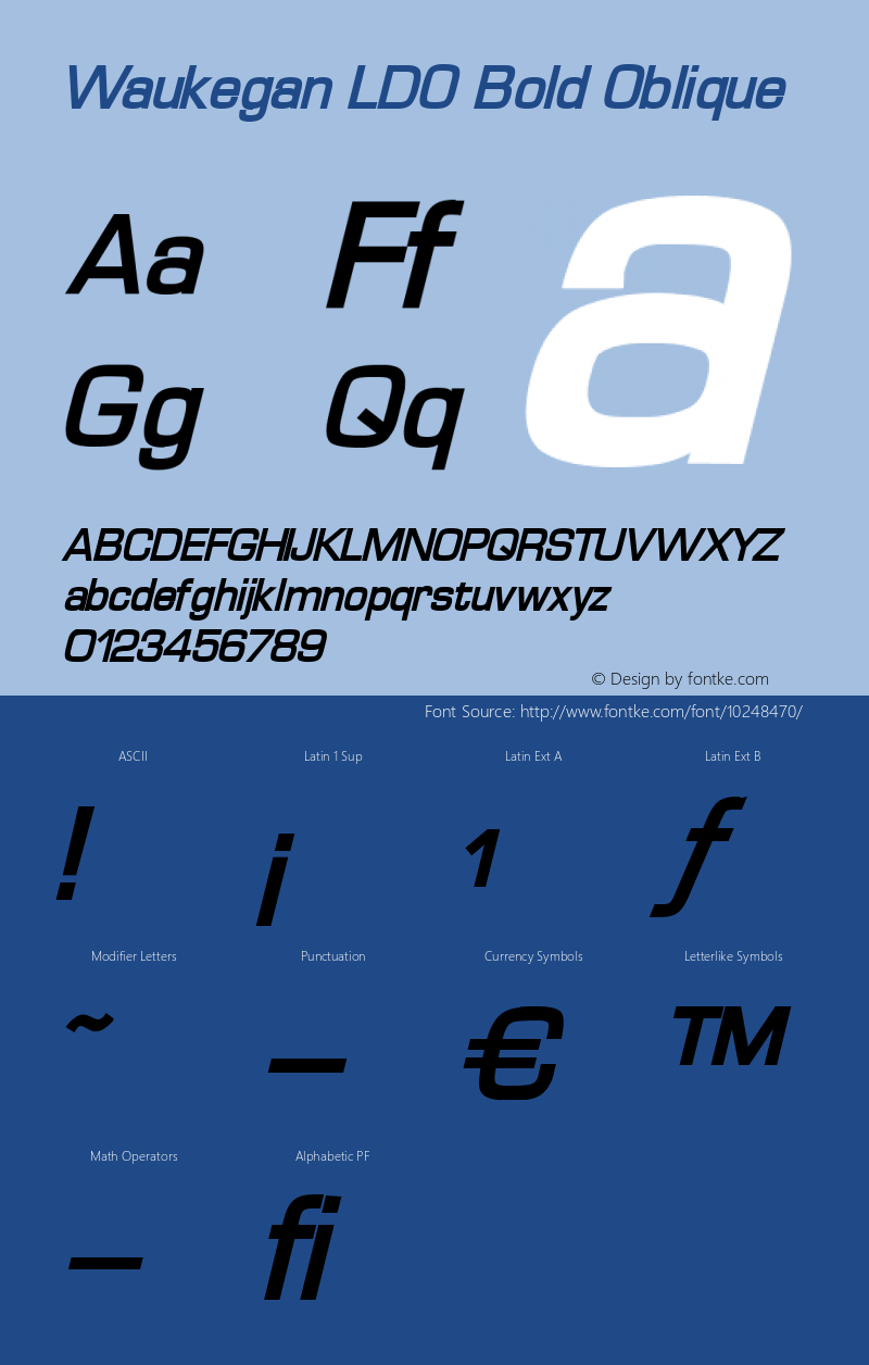 Waukegan LDO Bold Oblique Version 1.000 2004 initial release Font Sample