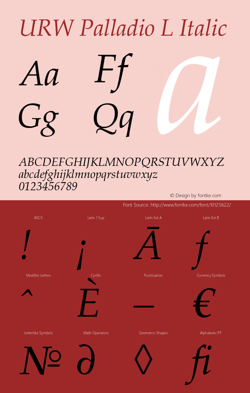 URW Palladio L Italic Version 1.06 Font Sample