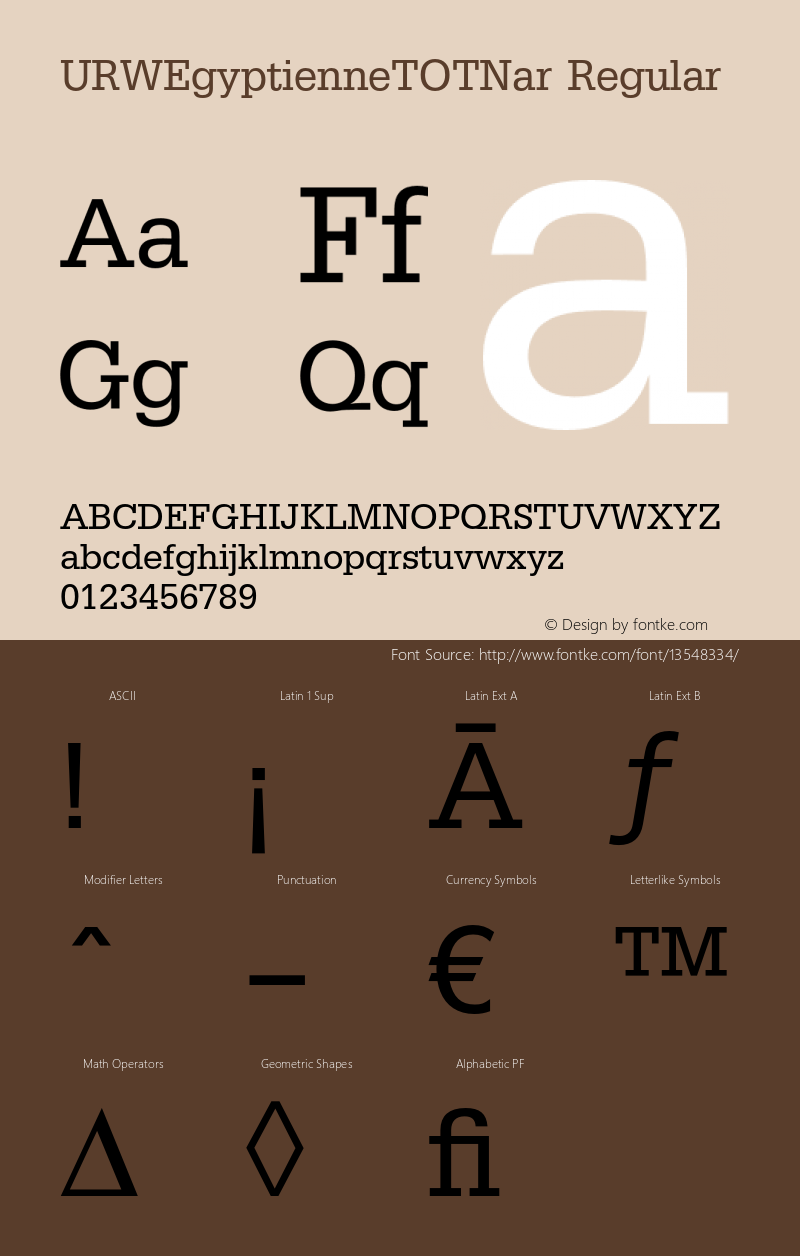 URWEgyptienneTOTNar Regular Version 1.000;PS 1.05;Core 1.0.35 Font Sample