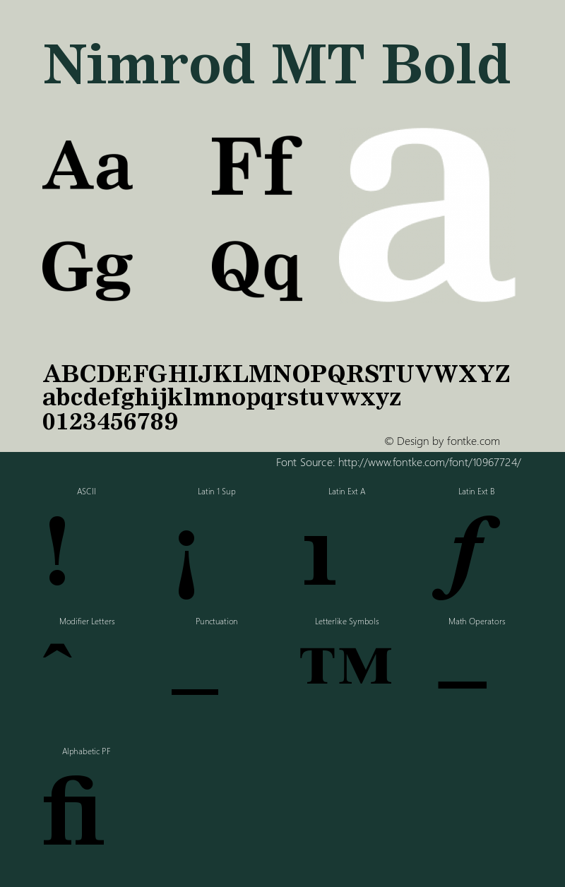 Nimrod MT Bold Version 001.003 Font Sample