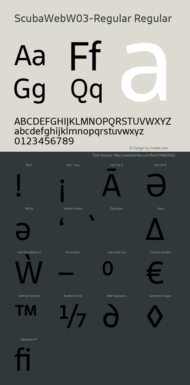 ScubaWebW03-Regular Regular Version 7.504 Font Sample