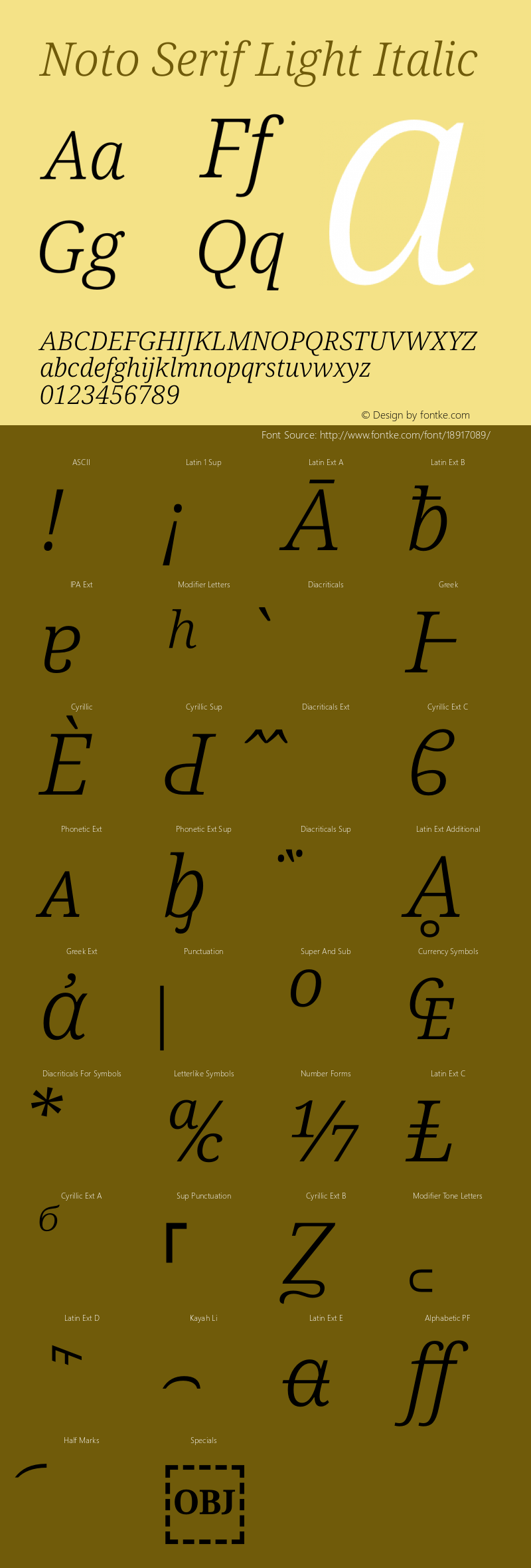 Noto Serif Light Italic Version 1.902 Font Sample