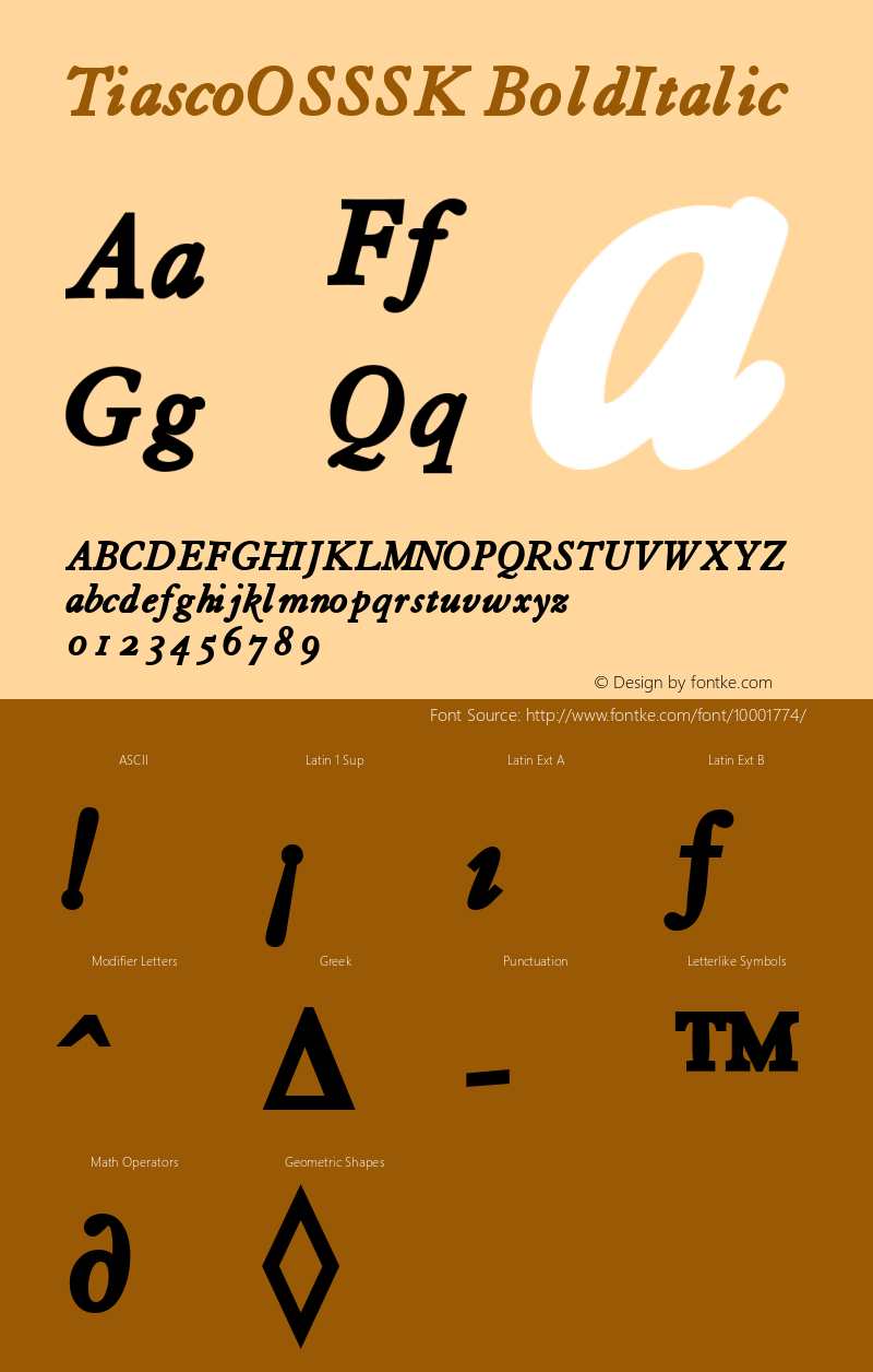 TiascoOSSSK BoldItalic Macromedia Fontographer 4.1 8/14/95 Font Sample