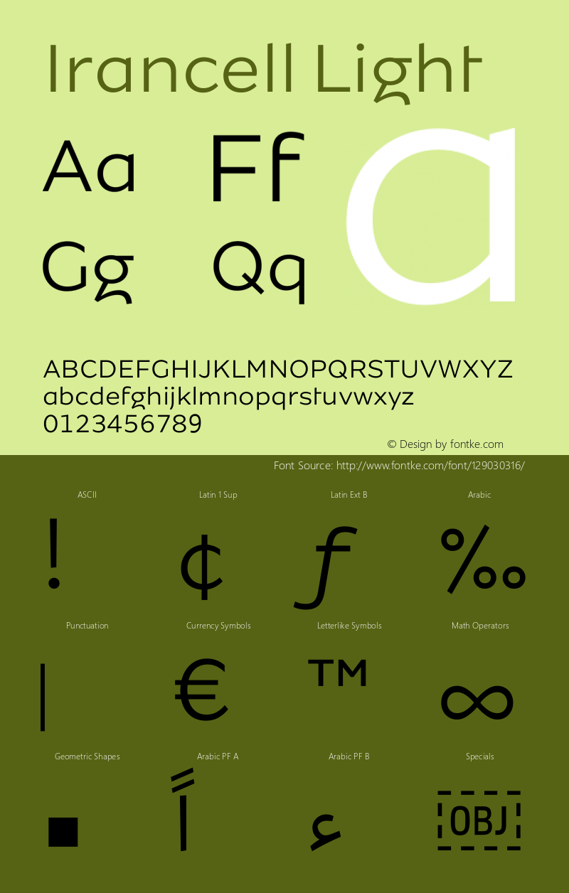 Irancell Light Version 1.000; ttfautohint (v1.6) Font Sample