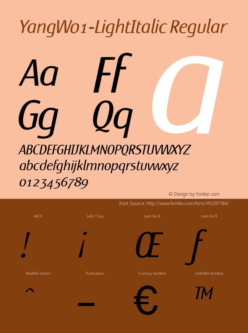 Yang W01 Light Italic Version 1.1 Font Sample