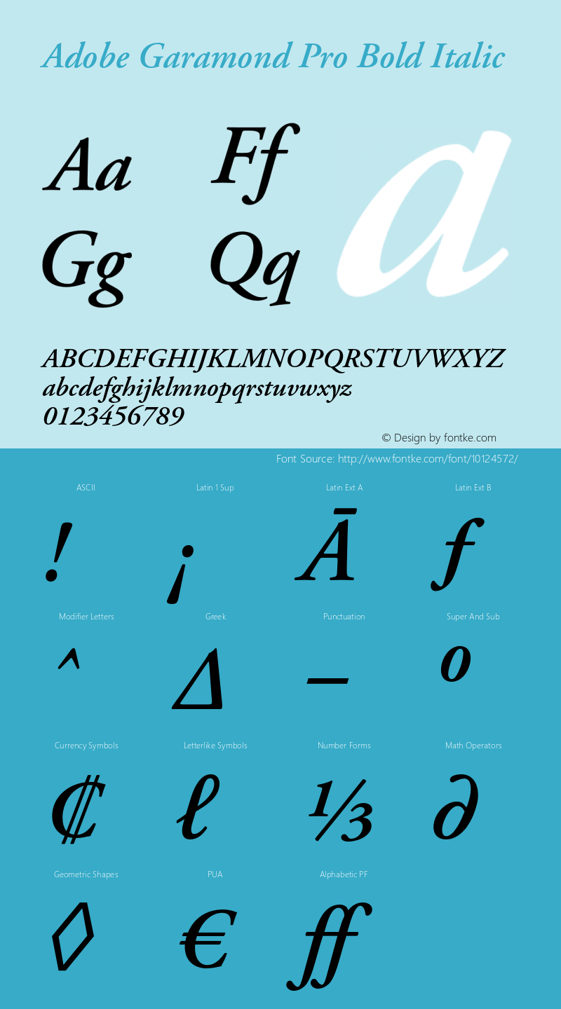 Adobe Garamond Pro Bold Italic OTF 1.007;PS 001.000;Core 1.0.30;makeotf.lib1.4.1030 Font Sample
