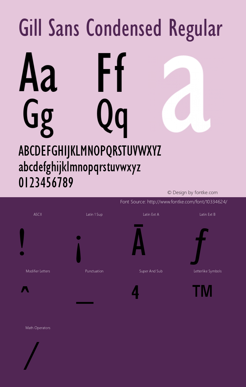 Gill Sans Condensed Regular Version 1.3 (ElseWare) Font Sample