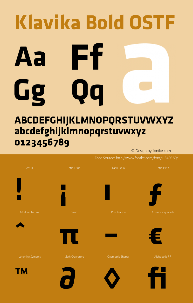 Klavika Bold OSTF Version 001.000 Font Sample